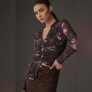 Pilcro Collared Mesh Long-Sleeve Shirt